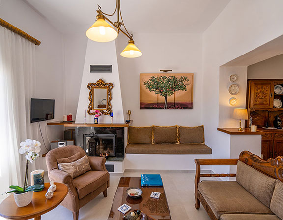 The sitting area of Pelagos Residence in Sifnos